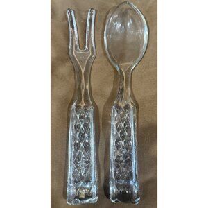 vintage Anchor Hocking Wexford Pattern Glass Fork & Spoon Salad/Serving Set